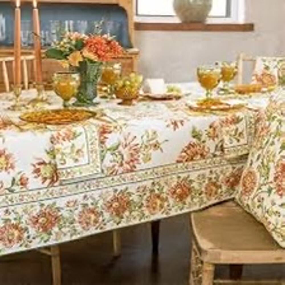 April Cornell Chrissy Floral Tablecloth 54”x54” Breakfast Square Cloth Ecru